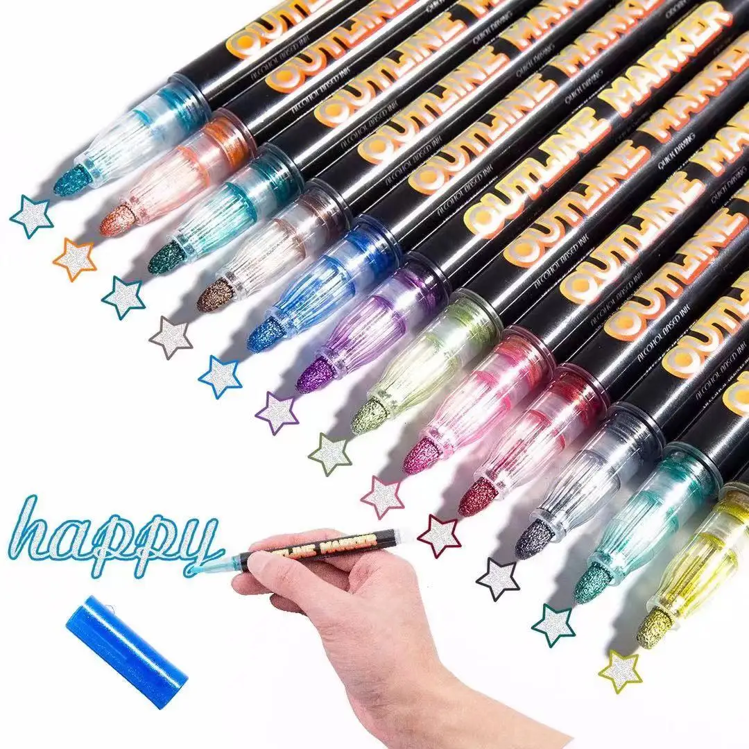 
metallic outline marker set12 colors novelty marker for kids drawing adult marking 