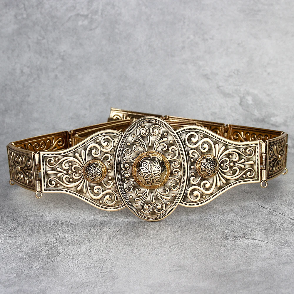 Metal Robe Caftan Belt for Women Waist Belt Chain Adjustable Length Emboss Flower Wedding Jewelry Caucasus Waistband