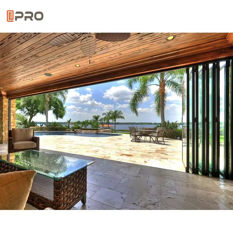 Customized 6 foot panel lowes sliding french exterior bifold door transparent aluminium bi folding door exterior Folding door