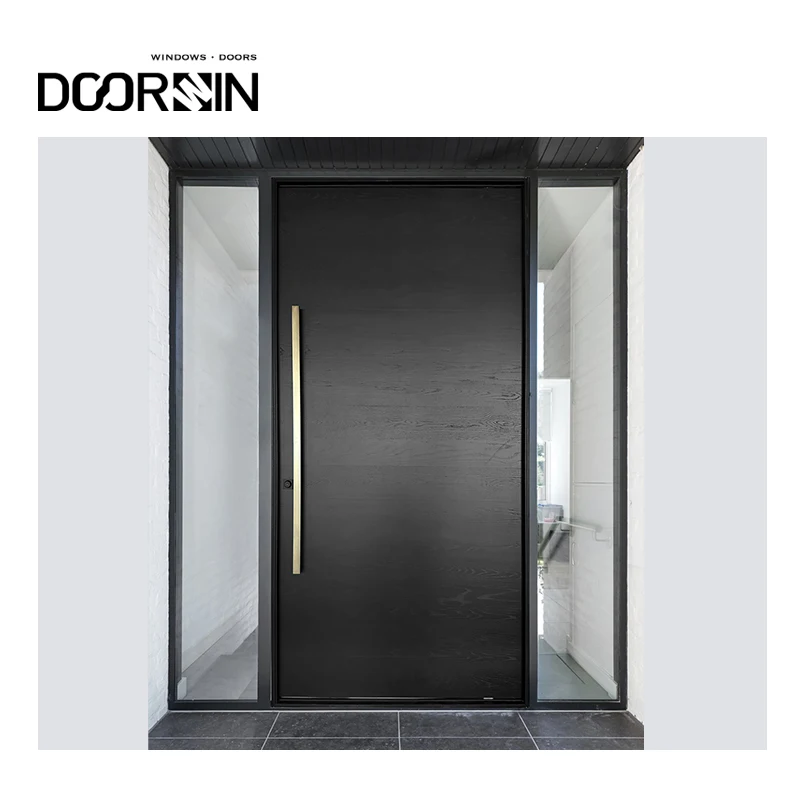Modern Customized Front Entry Doors Solid Wood Glass Design Dust Proof Sound Insulated Wooden Single Pivot Doors