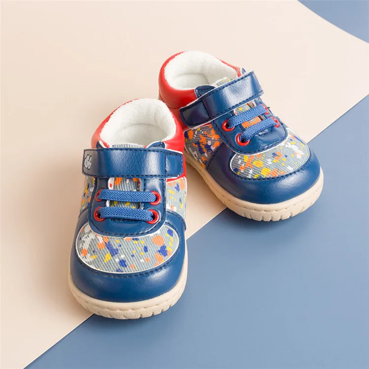 2021 Custom Print Designer Infant Newborn Boys Prewalker Walking School Soft Small PU Winter Sports Leather Kids Shoes Children