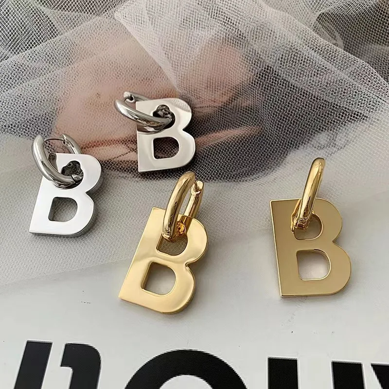 Fashion Luxury Jewelry Women 18K Gold Plate B Letter Earring Removable Stainless Steel Earring