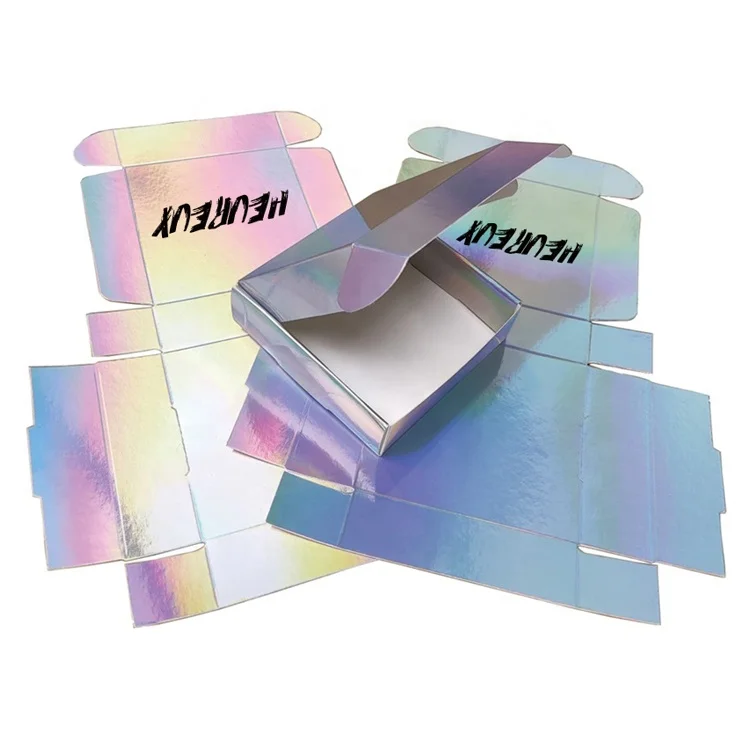 Luxury Custom Logo Printing Rainbow Neon Iridescent Mailing Boxes Holographic cosmetic Shipping Packaging Box