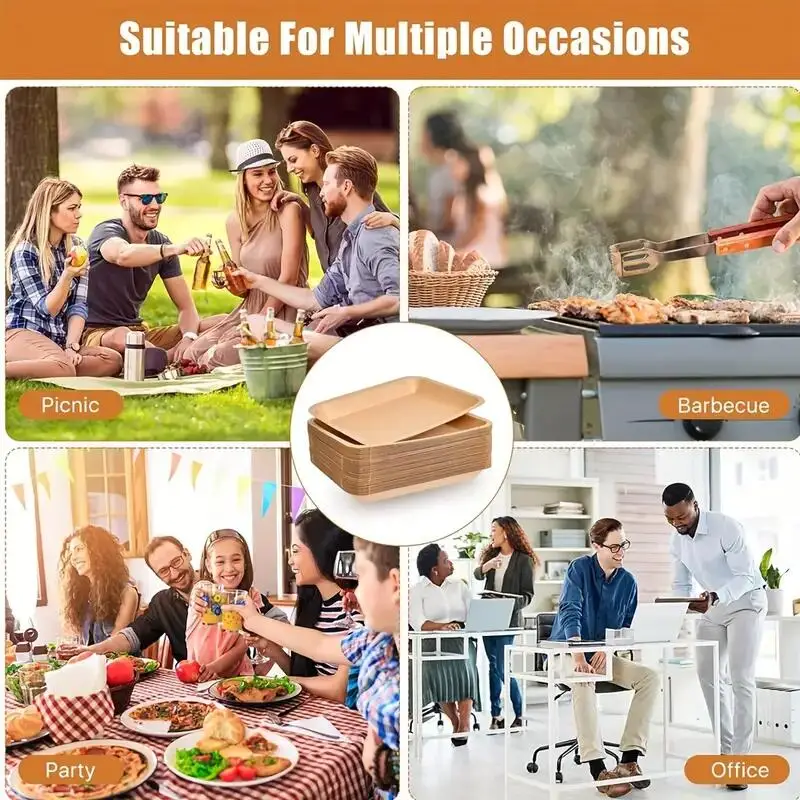 Factory customized kraft paper food trays, disposable kraft paper trays, oil resistant and waterproof fast food paper trays
