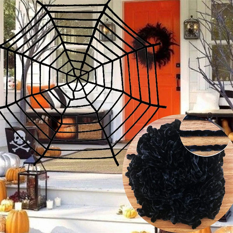 Tik Tok Trends Halloween Spider web Yard Decoration Plush Giant Spider Halloween Outdoor Decoration for Party decoration