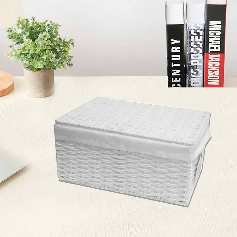 White Paper Rope Woven Storage basket Xmas Hamper Basket Box With White Cloth Lining