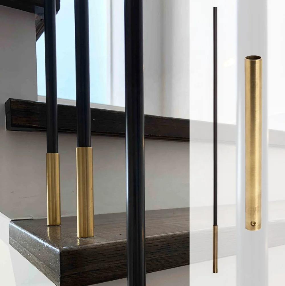 OUYA Modern Railing System Hollow Black Round Spindles with Brass Sleeves