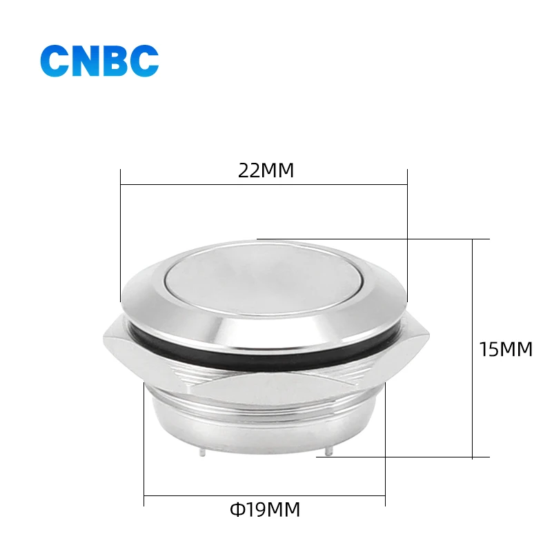19 мм Мгновенный металлический кнопочный переключатель без подсветки с 2 контактами