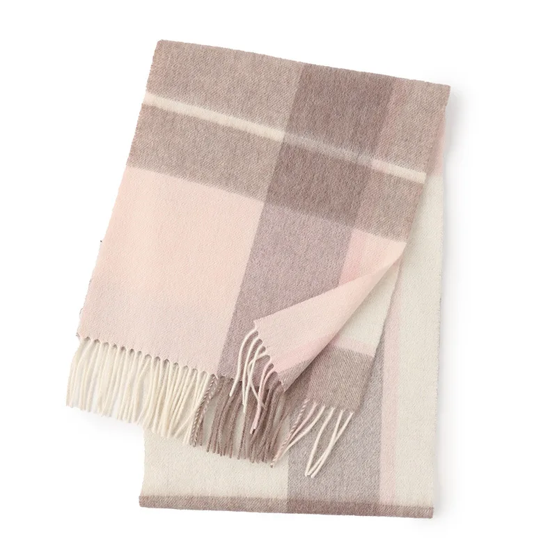 Luxury 100% Pure Cashmere Scarves Shawls Winter Women Warm Plaid Checkque Pashmina Wool Scarf