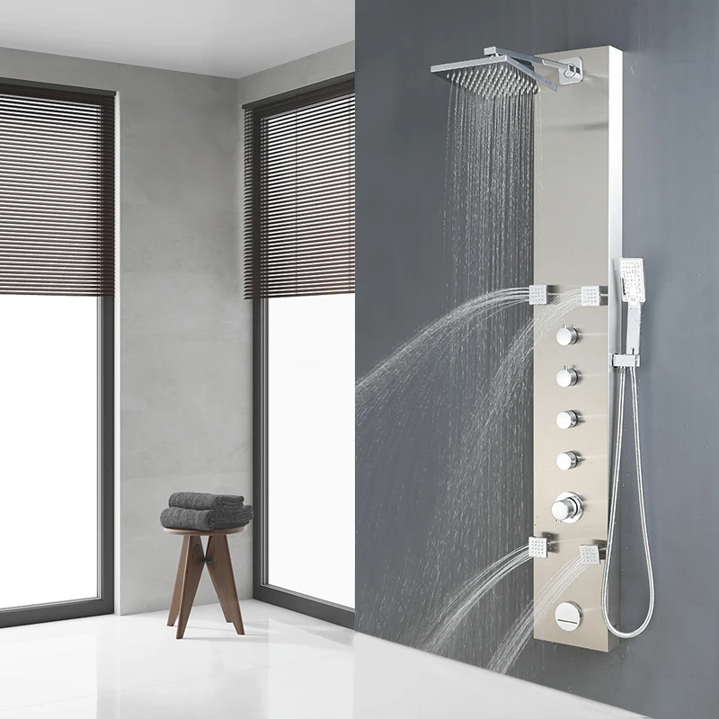 Stainless Steel Shower Panel Tower Waterfall&Rain W/Massage System Body with CE certificate faucet display stand