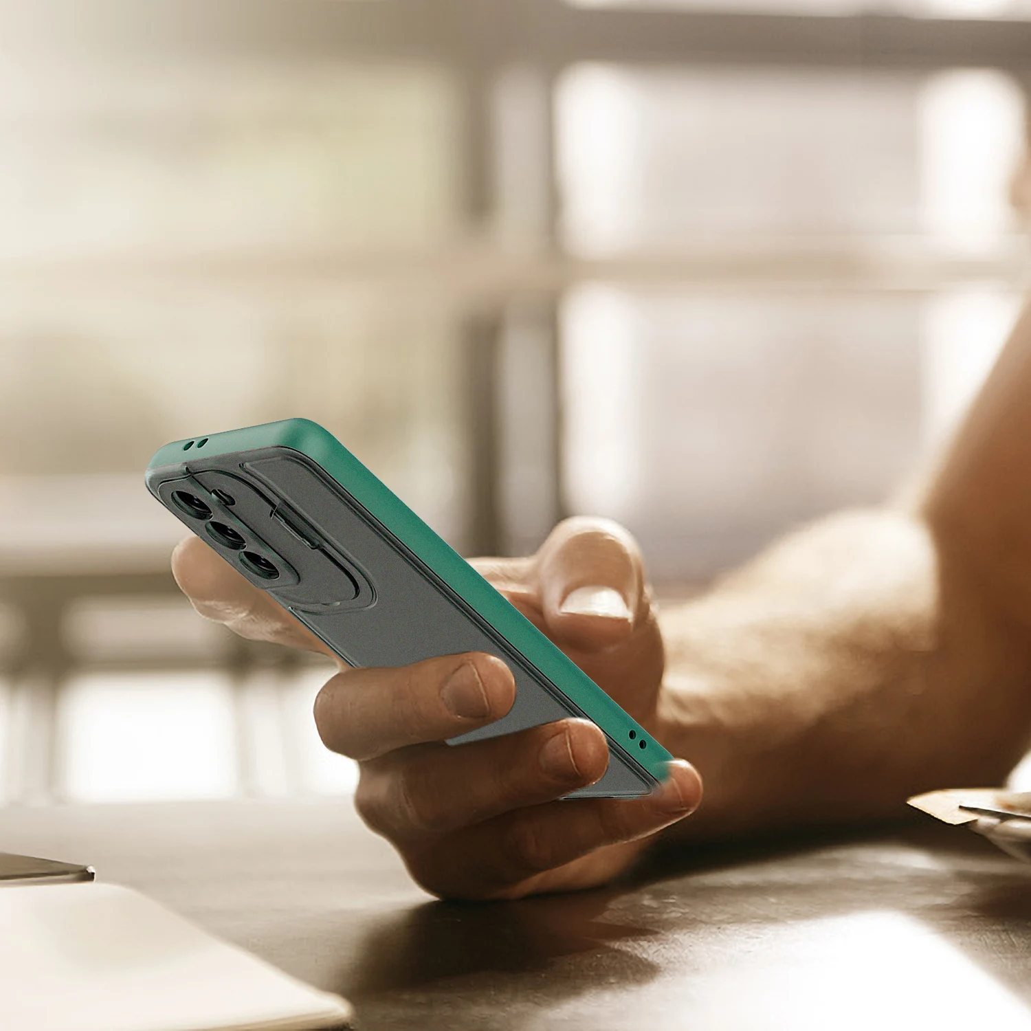 Fashion folding brackect kickstand camera protection mobile cover transparent 2 in 1 phone case for samsung galaxy s21