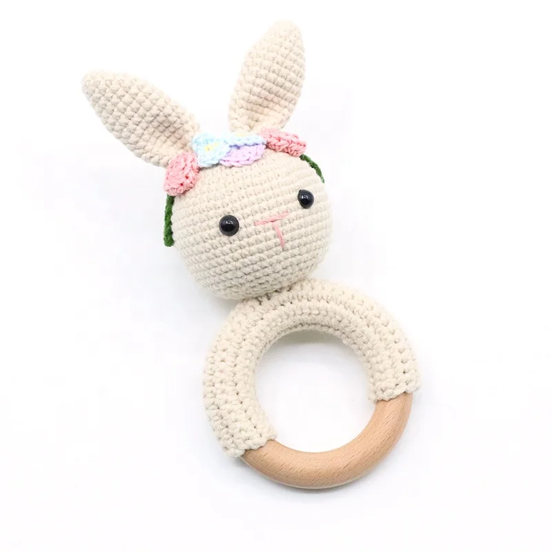 Высококачественное деревянное кольцо с милыми животными на заказ, детская погремушка-кролик ручной работы