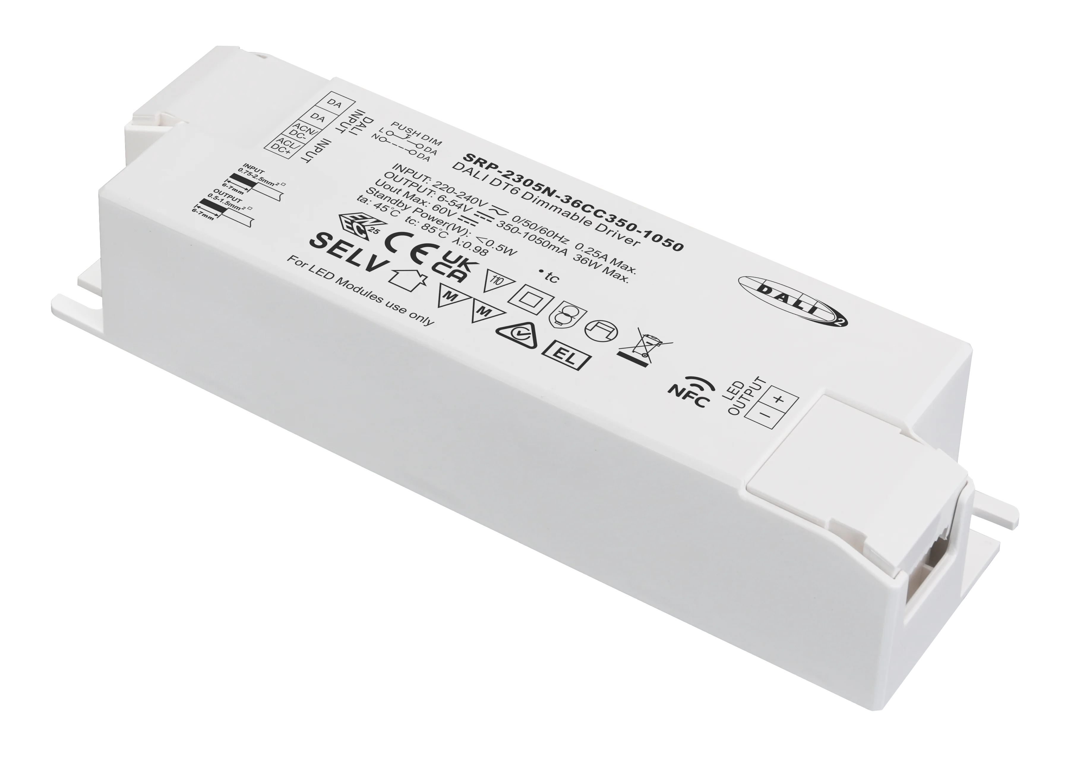Sunricher 36W DALI DT6 NFC Enabled LED Driver With  350-1050mA Current Selectable via NFC Program Tool.