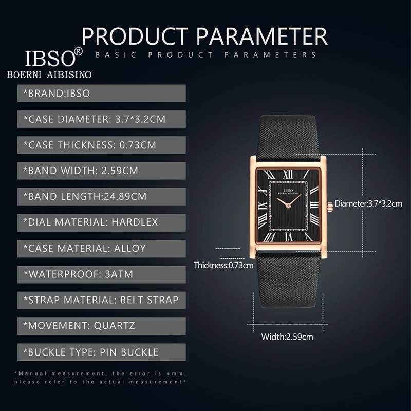 Новые прямоугольные кварцевые часы IBSO для мужчин