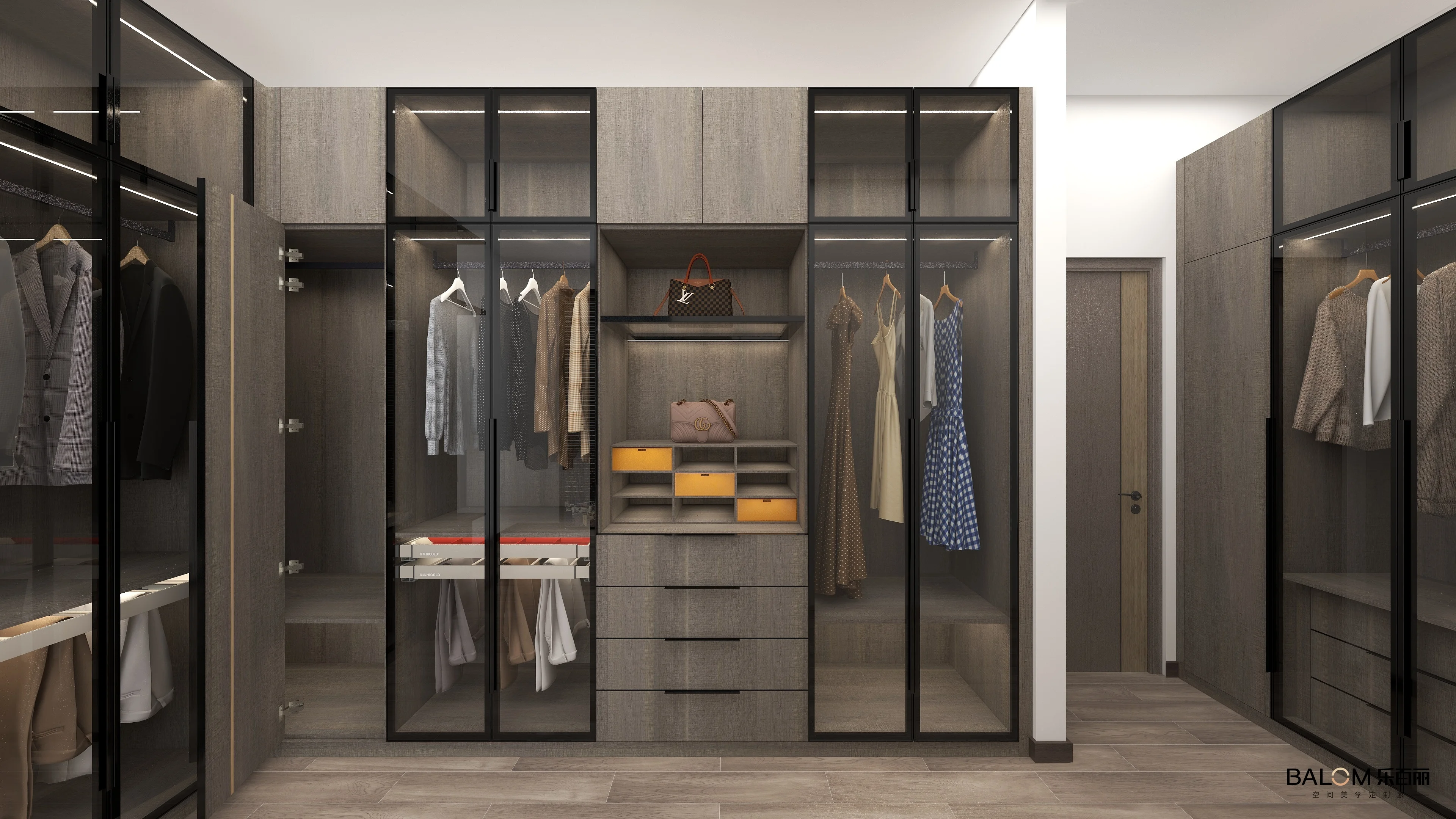 OEM ODM supplier high quality luxury wood wardrobe cabinet glass door walk in wardrobe