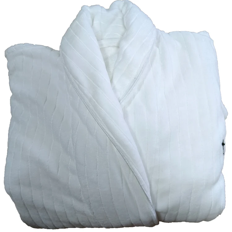 white hotel spa bath robe custom embroidery logo unisex cotton terry velour stripe bathrobes/ribbed robes