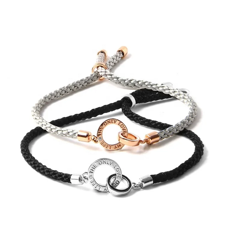 925 Sterling Silver Interlocking Couple Bracelet Enamel Inlaid Woven Bracelet Fashion Jewelry Accessories