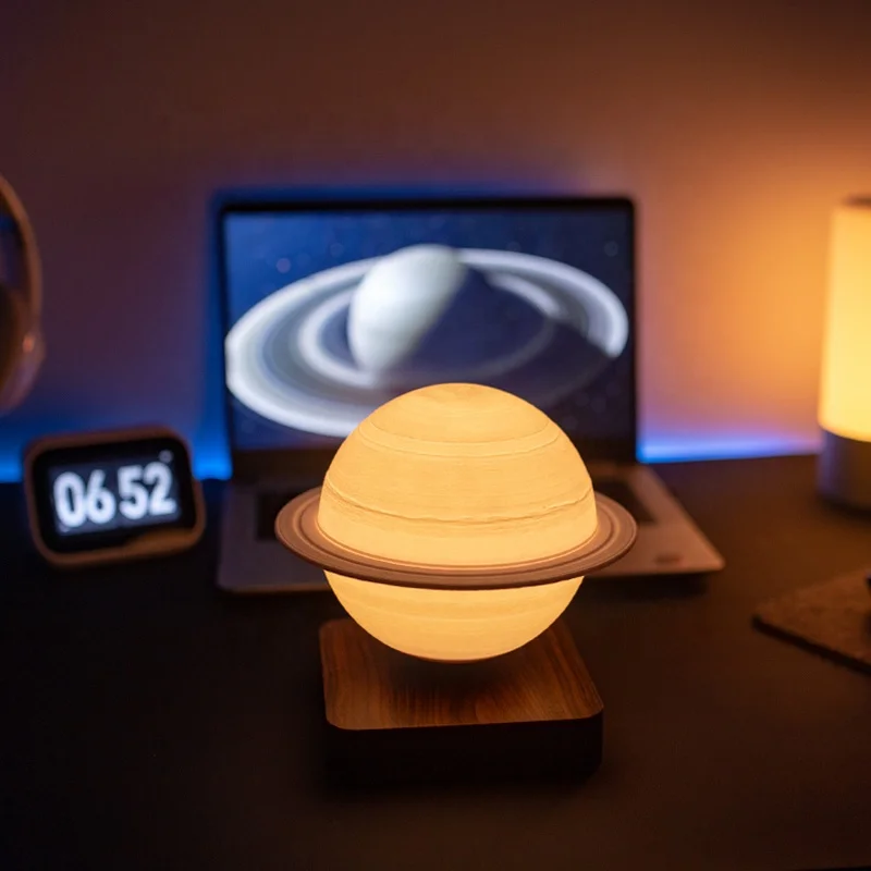 Nordic Black Modern Smart Living Room RGB Led Bedroom Magnetic Levitating Floating Saturn Table Room Lamp
