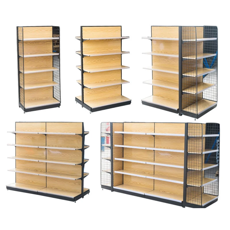 Leke Steel and Wooden Style Metallic Supermarket Shelves Rack Gondola Shelves for Grocery Store