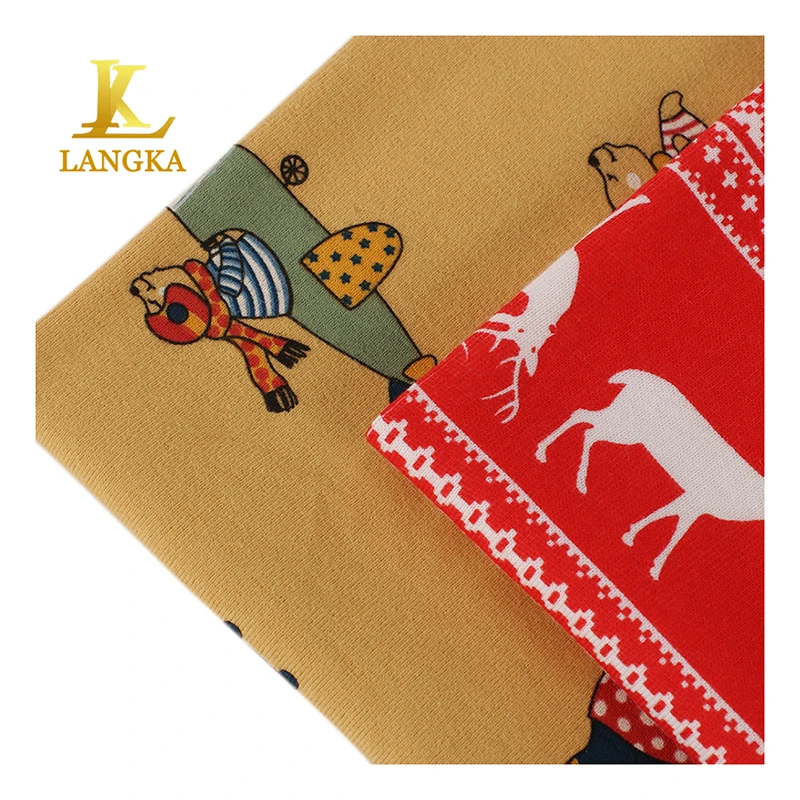 Langka 95% cotton 5% spandex print  knitting fabric custom rib knit fabric