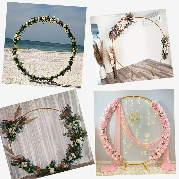 Wedding Stage Ceremony Party Decoration Supplies Flower Balloon Metal Gold Iron White Round Circle Arch Frame Backdrop Stand