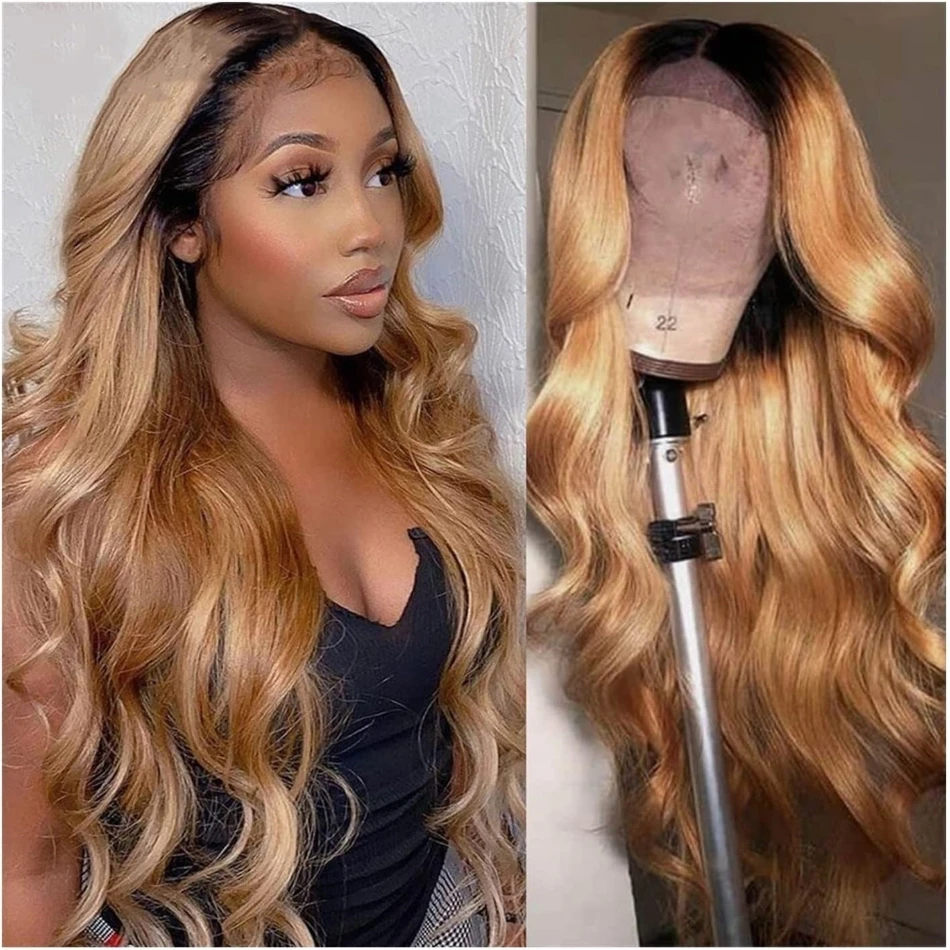 Ombre Honey blonde wig body wave ombre 1b/27 colored wigs Brazilian hair Lace frontal wig for black women