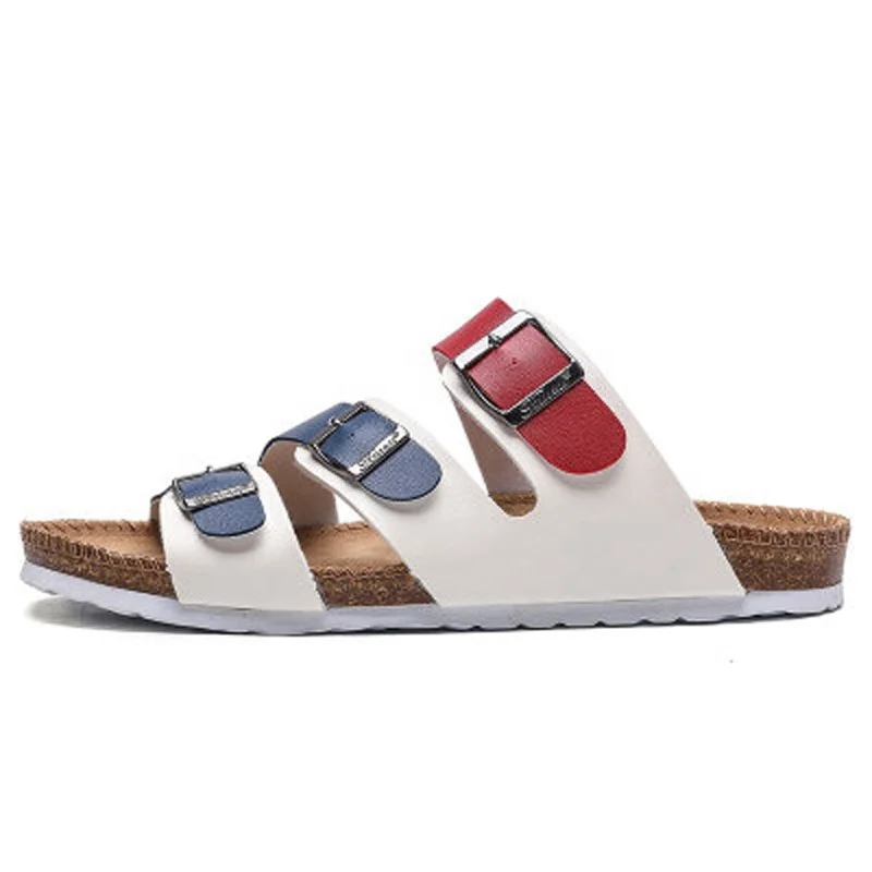 
Men Summer PU Beach Shoes Three-Button Sandals Leisure Cork Non-slip Comfortable Couple Sandals Women Breathable Slippers 