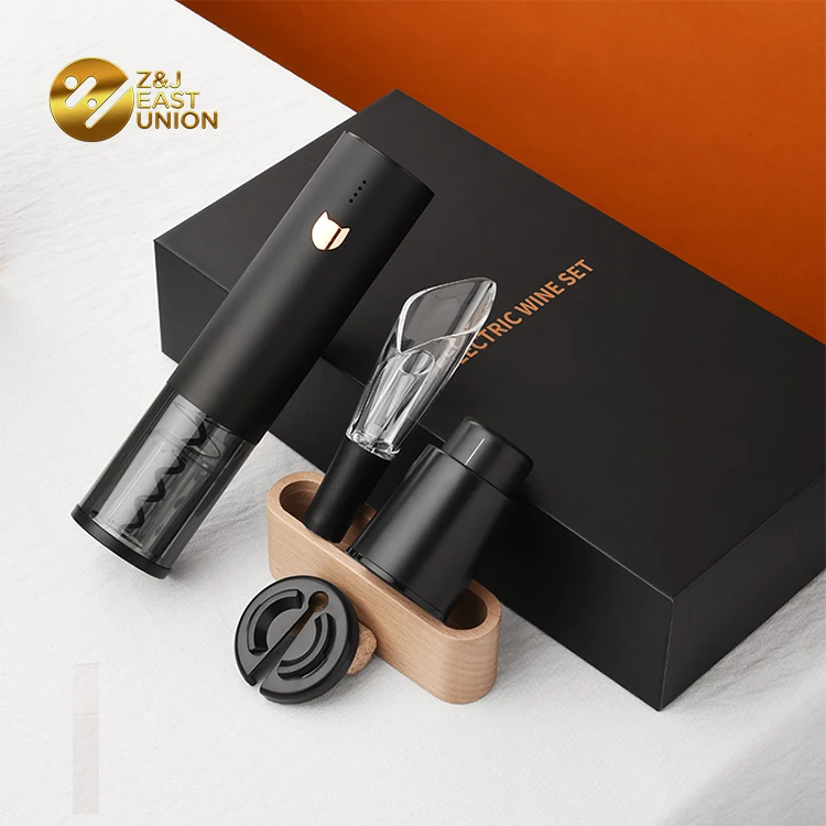 Black Gold Packaging Electric Wine Opener Set  with Electric Bottle Opener and Aerator