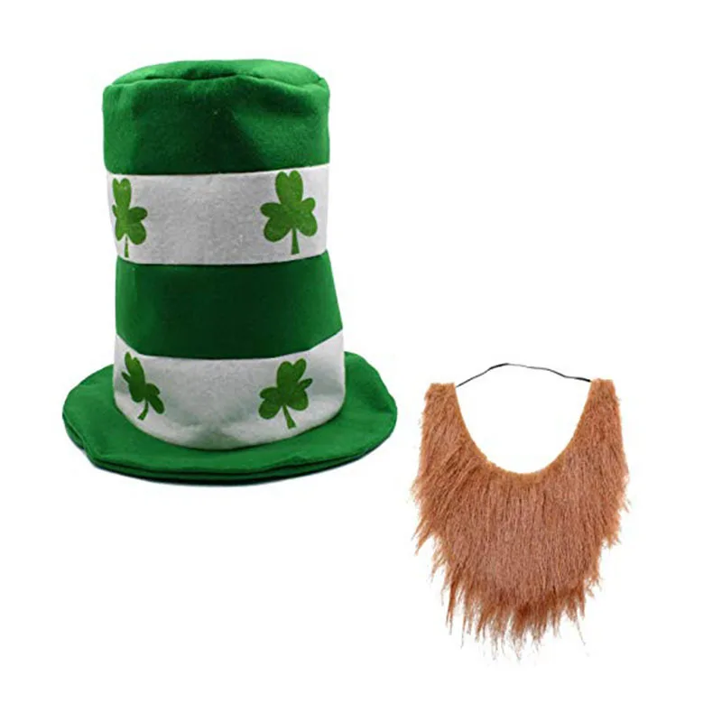Зеленая шляпа с искусственным бороды, костюм для бороды, шляпа с тканевой пряжкой, шапка на День Святого Патрика, зеленая борода
