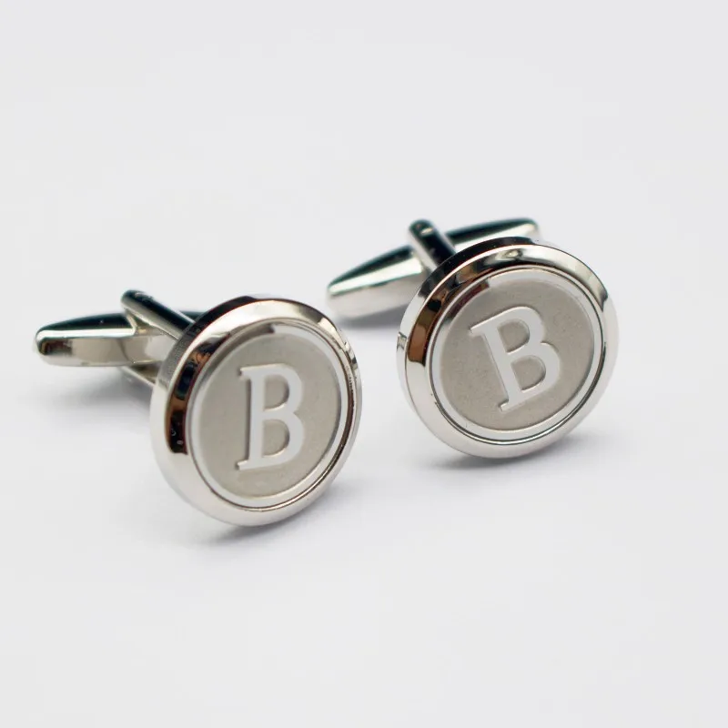 2024  Meise Mens Classic Initial Cufflinks 26 Alphabet Business Wedding Stainless Steel Engraved Cufflinks for Gift and Party