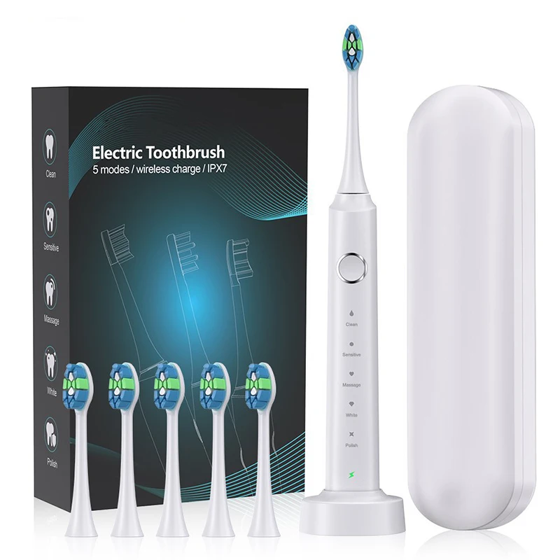 Portable ipx7 travel sonic electric toothbrush soft Electrical toothbrush Replaceable Brush Head set Cleaning teeth with base