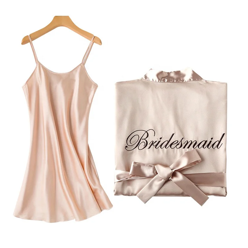 Wholesale 2pcs Bride and Bridesmaid Wedding Robe Set Spaghetti Strap Sexy Nightdress Embroidery Kimono Morning Robe for Women