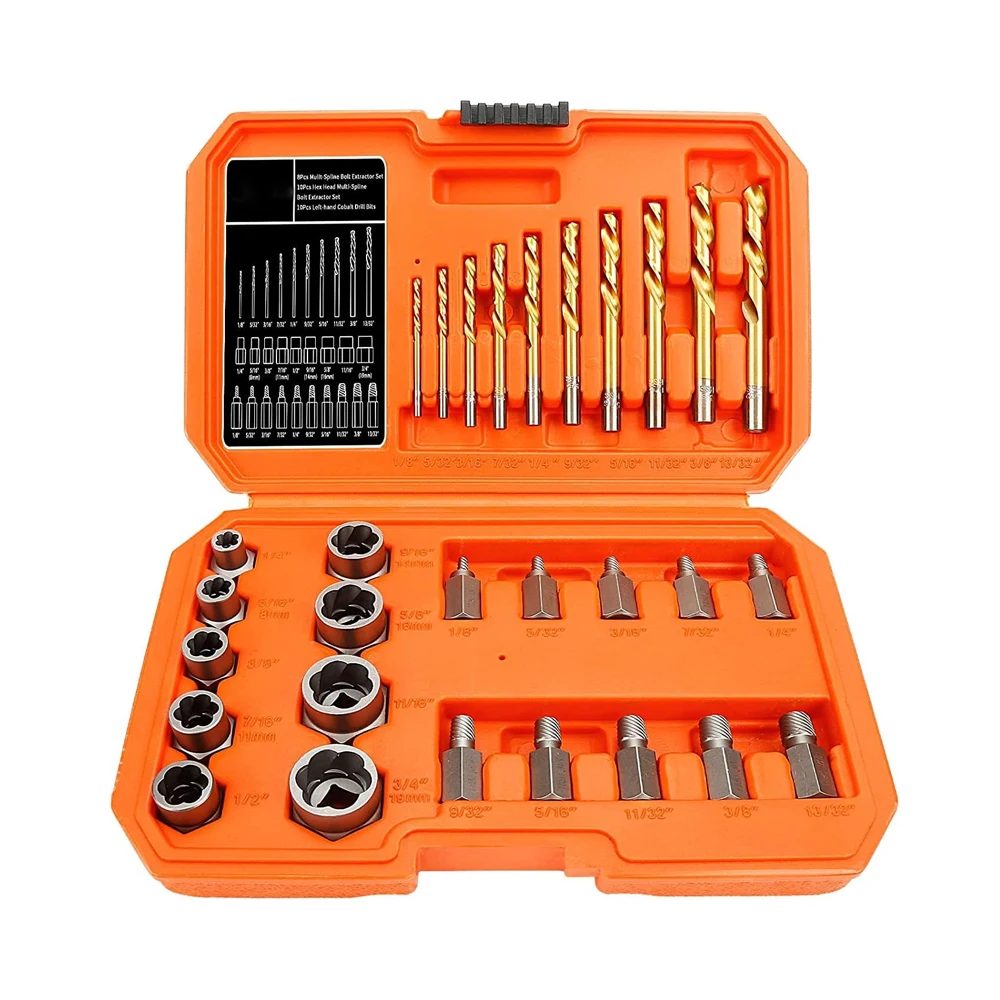 29PCS Screw&Bolt Extractor Set and Left Drill Bit Kit, Easy Out Broken Lug Nut Extraction Socket Set for Damaged, Frozen,Studs