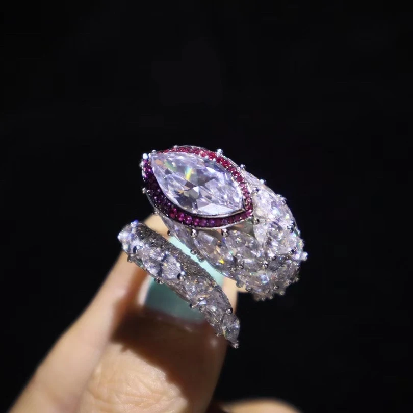 Fashion Luxury Jewelry White K Gold Plated Snake Ring Cubic Zirconia for Women