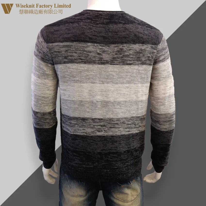 Korean Trend Knitted Black Plus Size Fashion Striped For Men Winter Pullover Thick Sweater