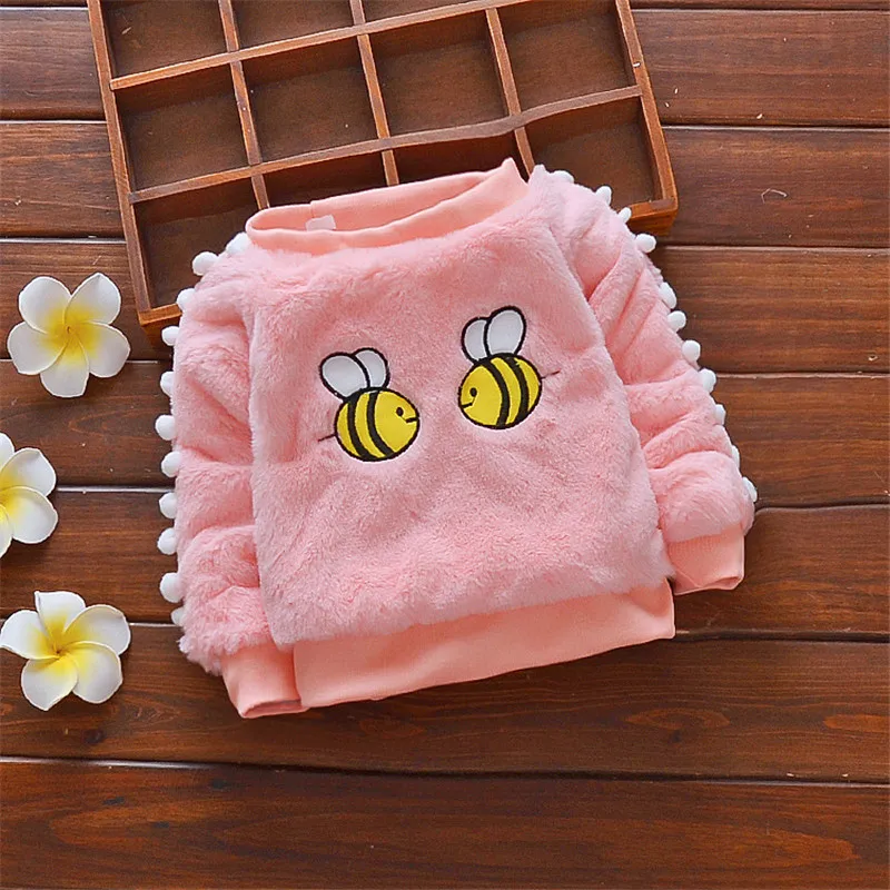
Amazon the best seller high quality long-sleeve warm rabbit fur bee wool sweater 6-48months small child girls pullover sweater 