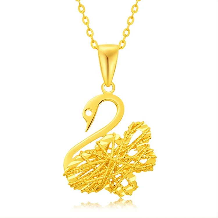 Xinfly Au750 Jewelry 18k Solid Pure Gold Yellow Gold Animal Swan Charms Pendants Necklace