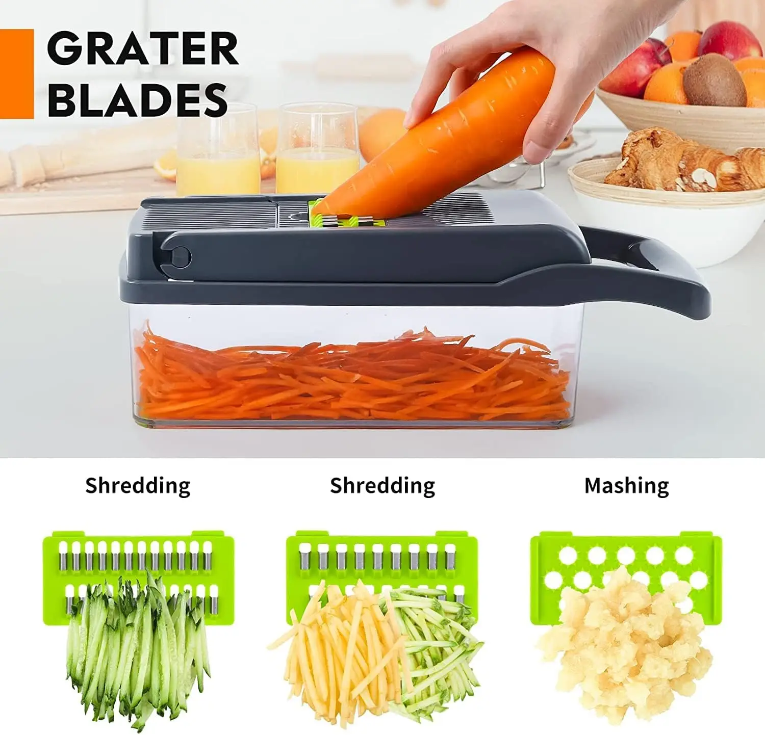 New Premium Multifunctional Fruit & Vegetable Chopper with 8 Blades & Container 12-in-1 Manual Food Cutter Slicer Dicer & Grater