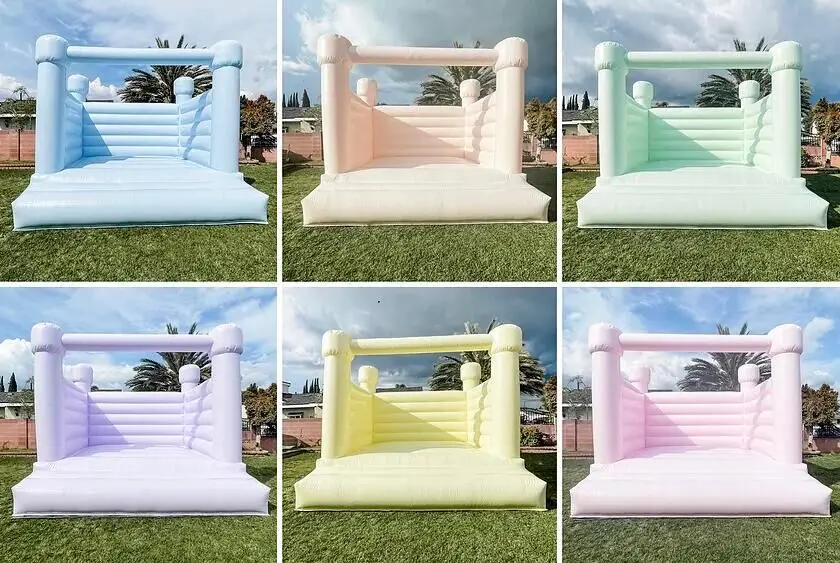 Pastel pink blue bounce house white inflatable wedding bouncy