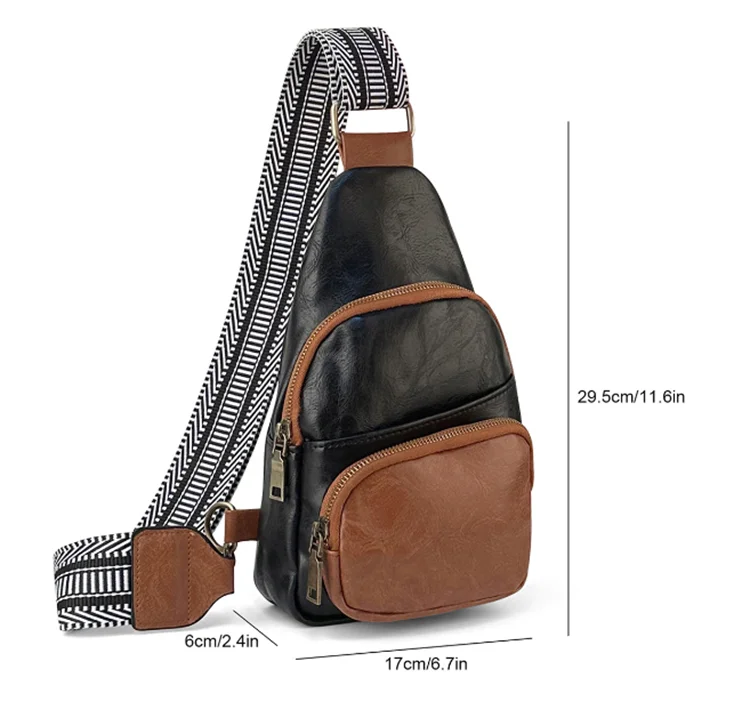 New Design Fashion Customize Print Waterproof PU Leather Guitar Strap Fanny Pack Sling Chest Crossbody Bag for Women