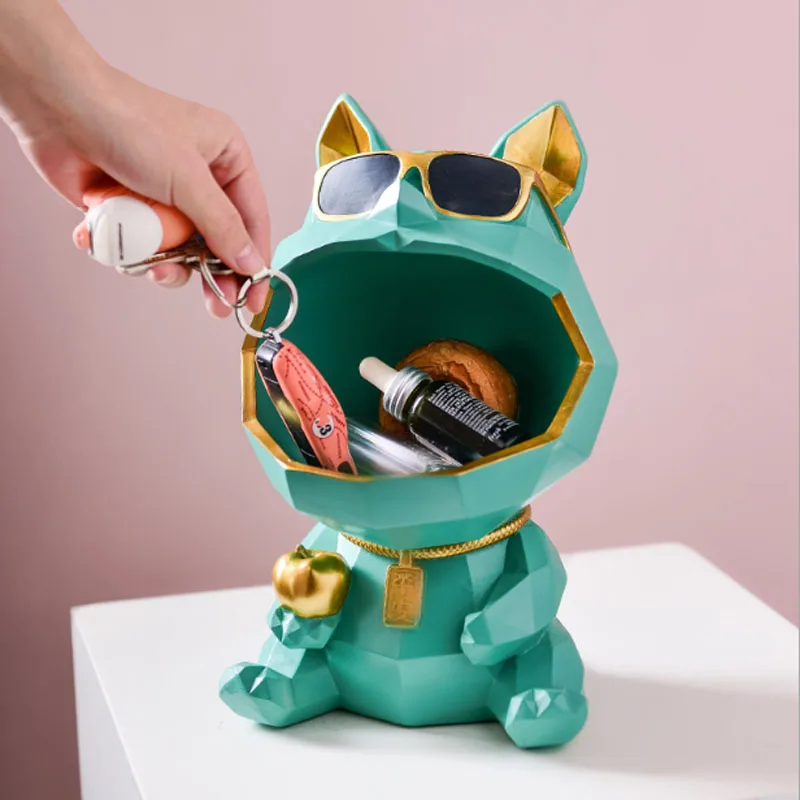 
Glasses Dog Figurines Big Mouth Dog Storage Box Decor Decorative Resin Art Statue Home Decoration Gift Accessories 