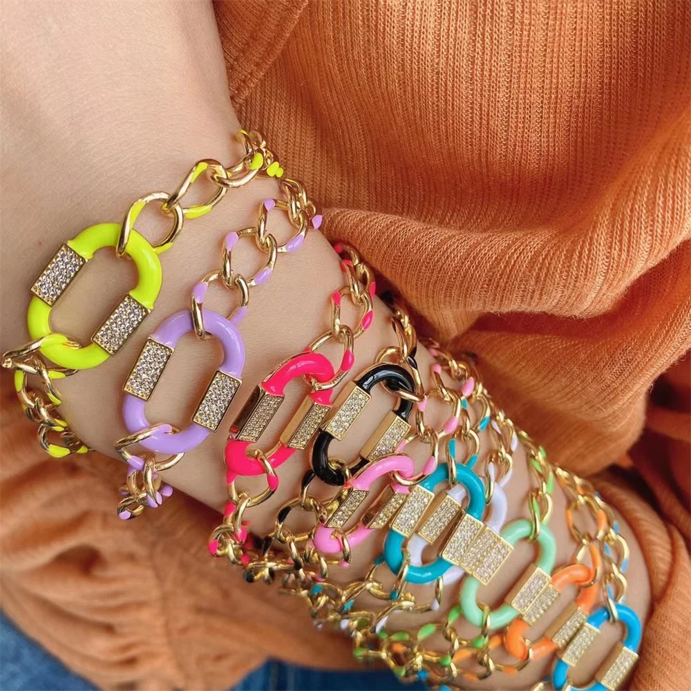 Cubic zirconia chain fashion jewelry accessories gold jewelry necklace enamel rainbow bracelet&bangle