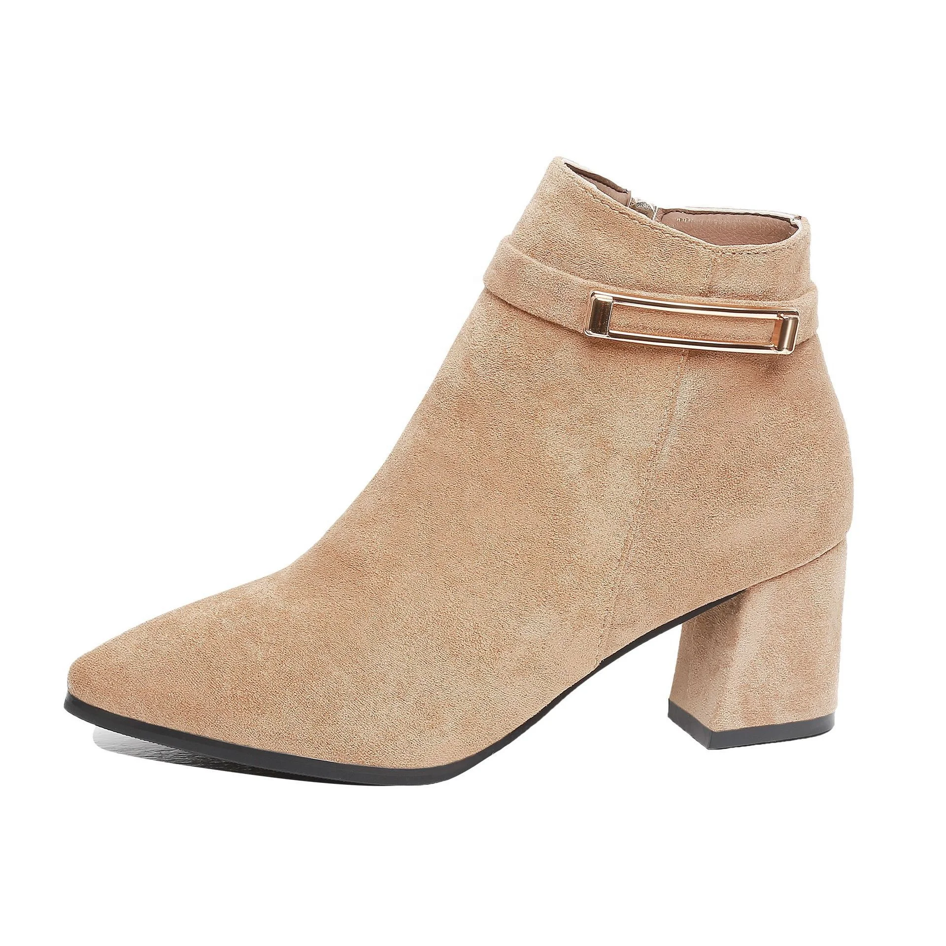 New Design Chelsea Suede Pointed Toe Shoes Chunky Heel Ankle Boots High Heeled Women Shoes