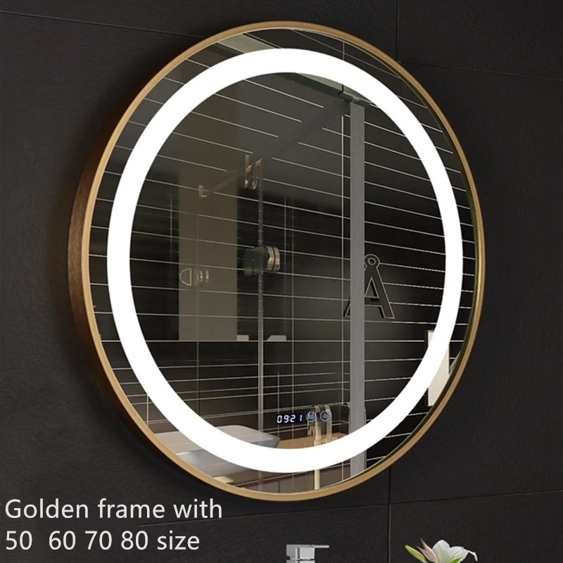 European Light Luxury Style Mirror Black Aluminum Frame Led Round