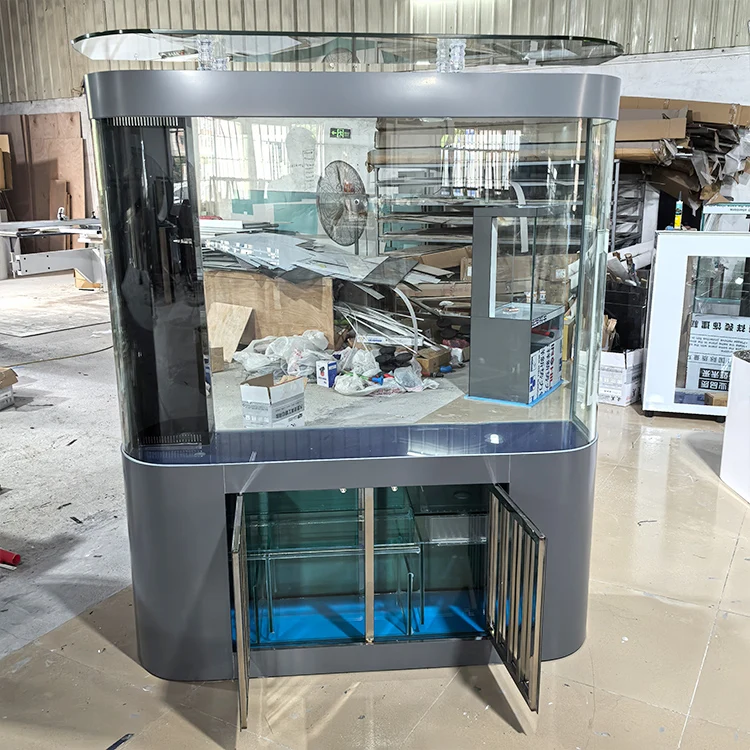 Large fish tank glass aquarium living room dragon fish tank 1.2m 1.5m 1m 3M aluminum alloy bottom cabinet bottom filter