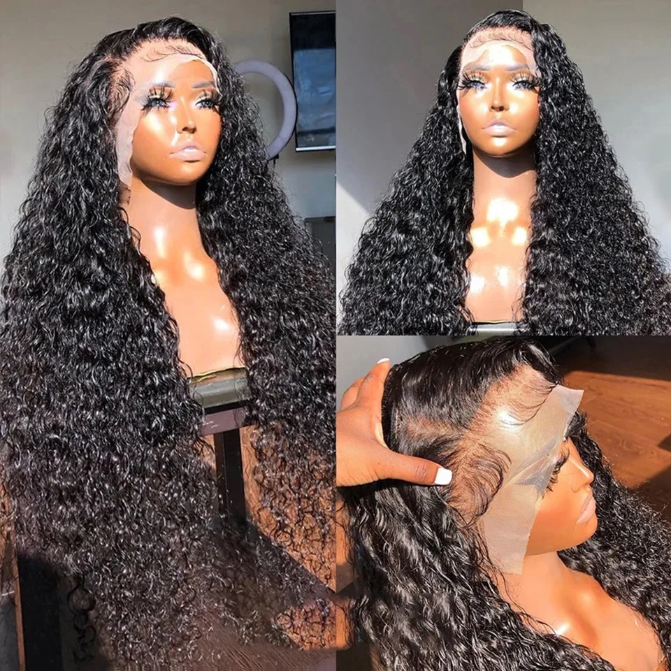 Lace Full Virgin Brazilian Human Hair Wigs Deep Wave Curly Transparent Lace Front Black Women Hair Wigs