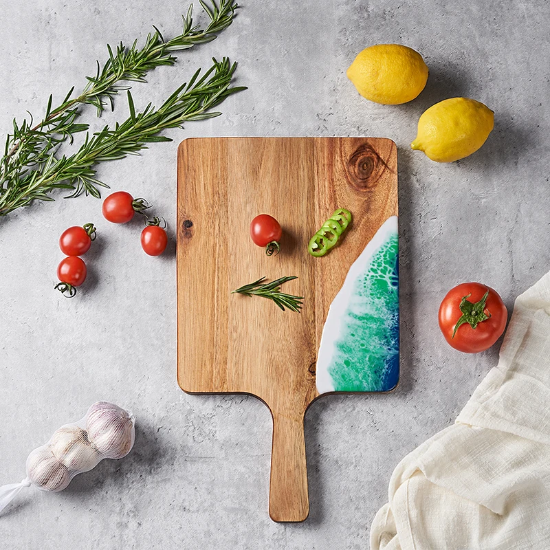 New Arrival Acacia Wood Resin Art Chopping Board Cheese Board Cutting Board
