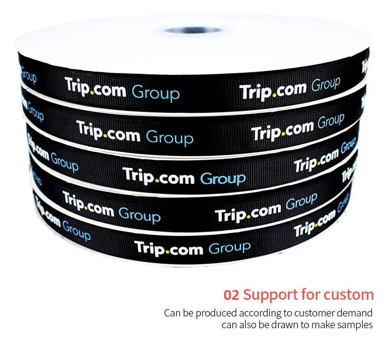 Wholesale Custom 2 Cm 3/4 Inch Natural grosgrain Ribbon Black Logo Printed party Ribbon
