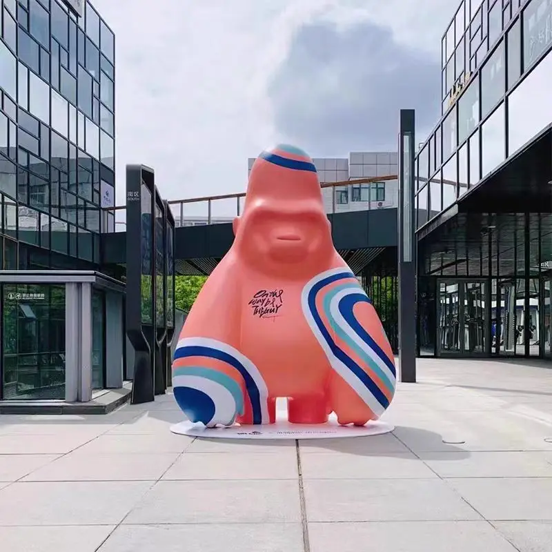 DS-1777 Shopping Mall Stainless Steel Landmark Statues Big Painted Metal Bear Sculpture