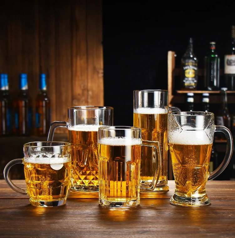 Thick Heavy San Miguel Beer Mug Straight Clear Blank Glass Mugs With Custom Logo Taza De Cerveza De Vidrio Bar KTV Glassware